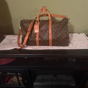 Luxury Brown Duffel Bag with Tan Straps